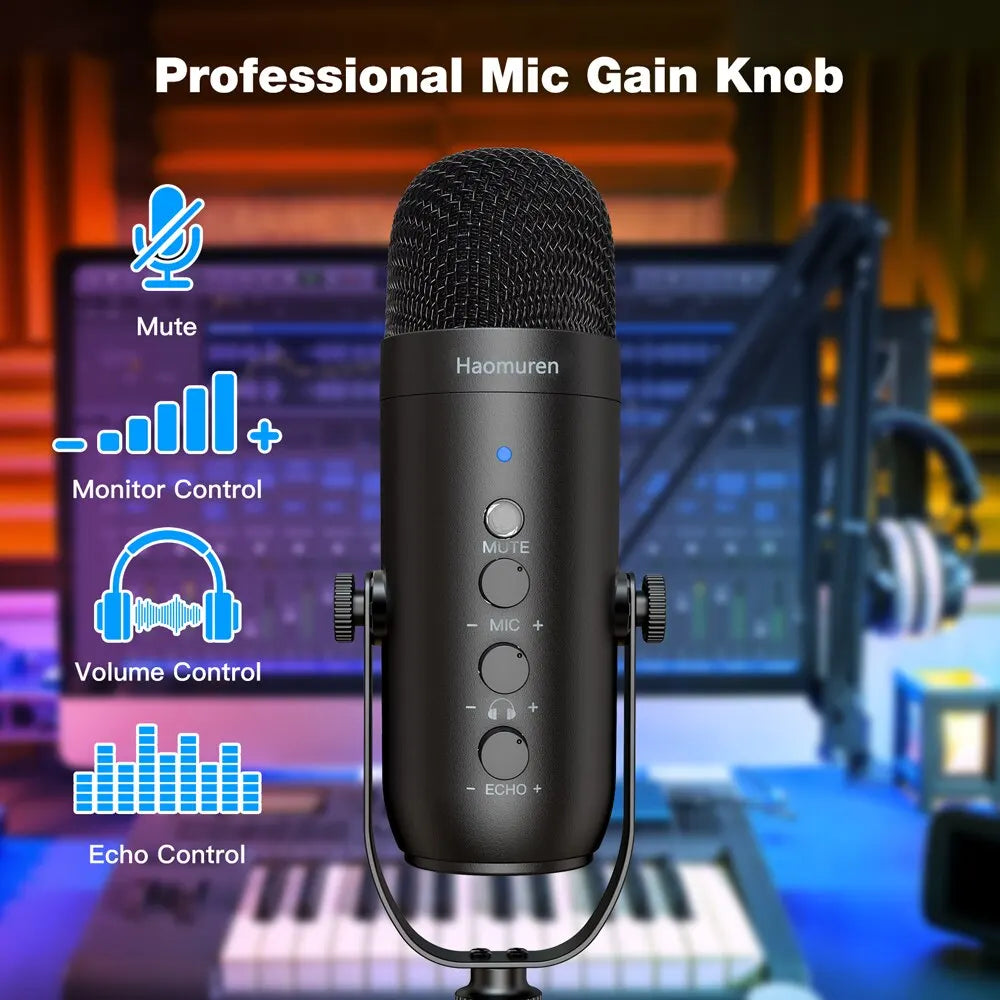 Professional USB Streaming PC Microphone Studio Cardioid Condenser Mic Kit with Boom Arm For Recording